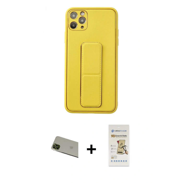 MARSİLYAN™- iPhone 11 Pro Max Kılıf Akış Doku - Siyah Mat Seramik Nano Ekran Koruyucu + Yeşil Rainbow Kamera Lens Koruma Cam