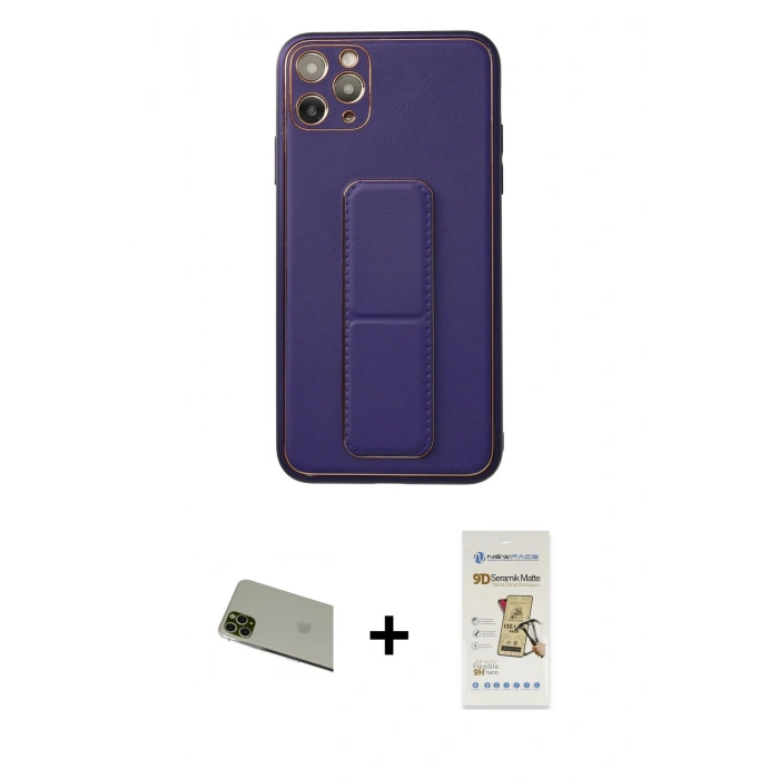 MARSİLYAN™- iPhone 11 Pro Max Kılıf Akış Doku - Siyah Mat Seramik Nano Ekran Koruyucu + Yeşil Rainbow Kamera Lens Koruma Cam