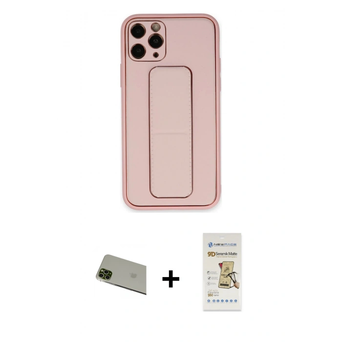 MARSİLYAN™- iPhone 11 Pro Max Kılıf Akış Doku - Siyah Mat Seramik Nano Ekran Koruyucu + Yeşil Rainbow Kamera Lens Koruma Cam