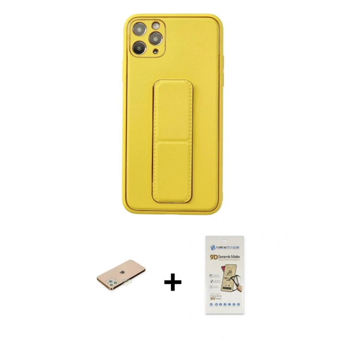 MARSİLYAN™- iPhone 11 Pro Max Kılıf Akış Doku - Siyah Mat Seramik Nano Ekran Koruyucu + Renkli Kamera Lens Koruma Cam - YL