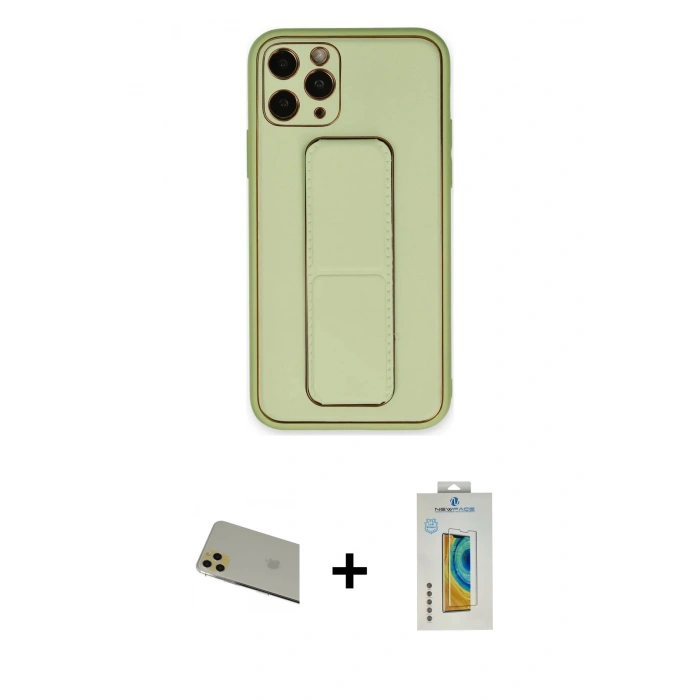 MARSİLYAN™- iPhone 11 Pro Max Kılıf Akış Doku - Siyah Polymer Nano Ekran Koruyucu + Rainbow Kamera Lens Koruma Cam - GD