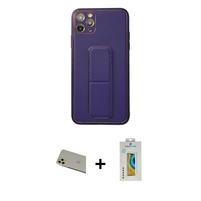 MARSİLYAN™- iPhone 11 Pro Max Kılıf Akış Doku - Siyah Polymer Nano Ekran Koruyucu + Rainbow Kamera Lens Koruma Cam - GD