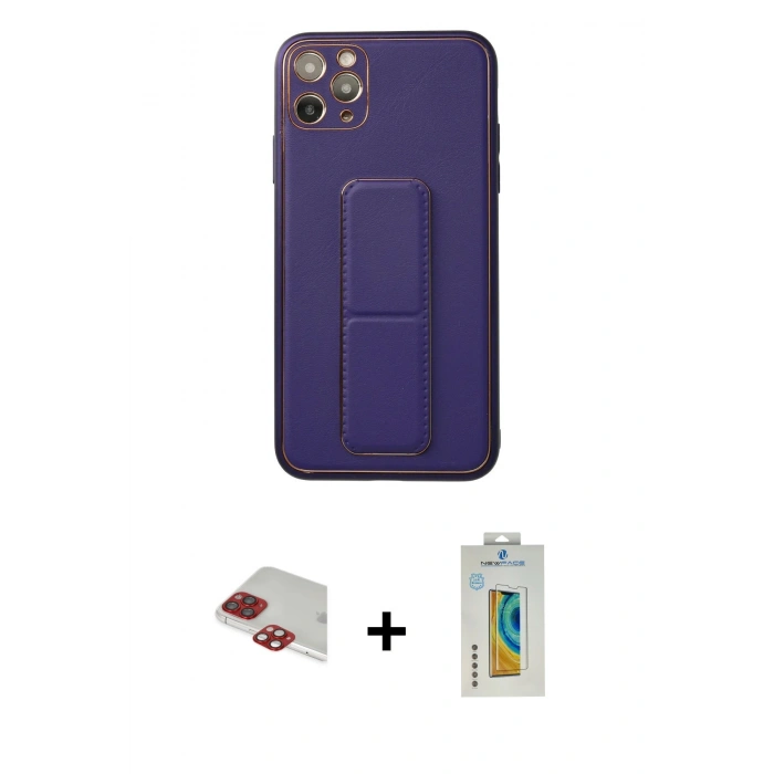 MARSİLYAN™- iPhone 11 Pro Max Kılıf Akış Doku - Siyah Polymer Nano Ekran Koruyucu + Kırmızı Pers Alüminyum Kamera Lens