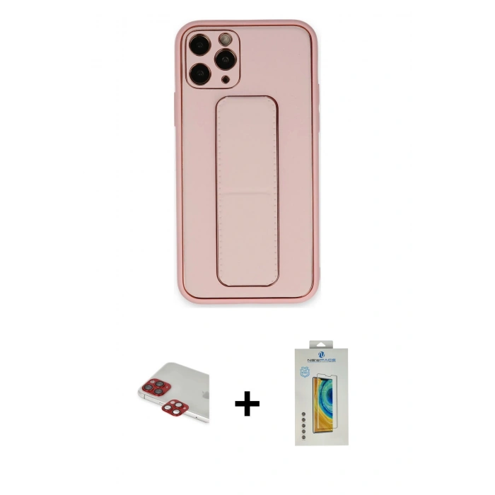 MARSİLYAN™- iPhone 11 Pro Max Kılıf Akış Doku - Siyah Polymer Nano Ekran Koruyucu + Kırmızı Pers Alüminyum Kamera Lens
