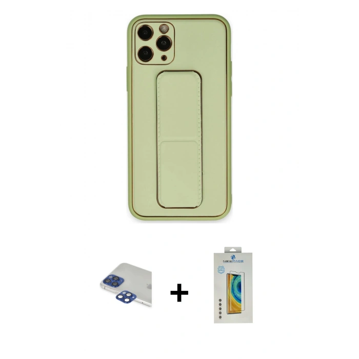 MARSİLYAN™- iPhone 11 Pro Max Kılıf Akış Doku - Siyah Polymer Nano Ekran Koruyucu + Lacivert Pers Alüminyum Kamera Lens