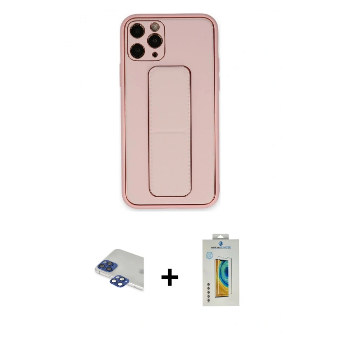 MARSİLYAN™- iPhone 11 Pro Max Kılıf Akış Doku - Siyah Polymer Nano Ekran Koruyucu + Lacivert Pers Alüminyum Kamera Lens