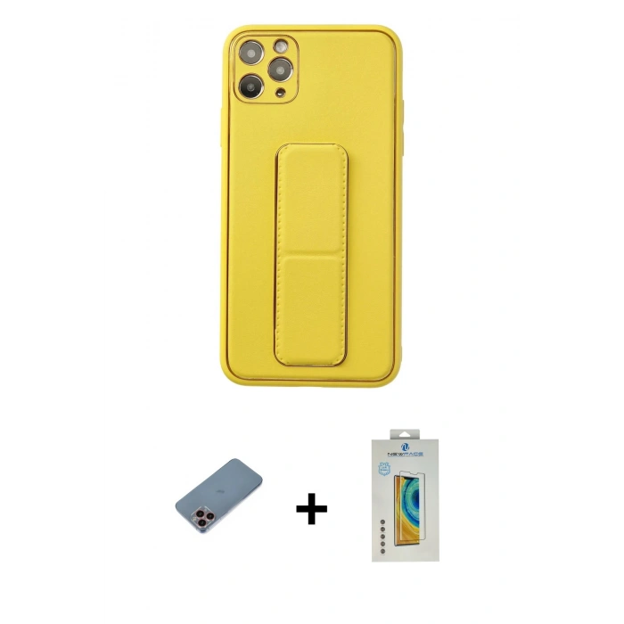 MARSİLYAN™- iPhone 11 Pro Max Kılıf Akış Doku - Siyah Polymer Nano Ekran Koruyucu + Shine Kamera Lens Koruma Cam - PE