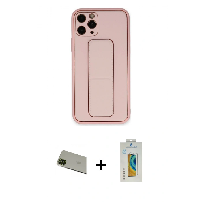 MARSİLYAN™- iPhone 11 Pro Max Kılıf Akış Doku - Siyah Polymer Nano Ekran Koruyucu + Rainbow Kamera Lens Koruma Cam - YL