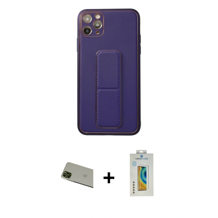 MARSİLYAN™- iPhone 11 Pro Max Kılıf Akış Doku - Siyah Polymer Nano Ekran Koruyucu + Rainbow Kamera Lens Koruma Cam - YL