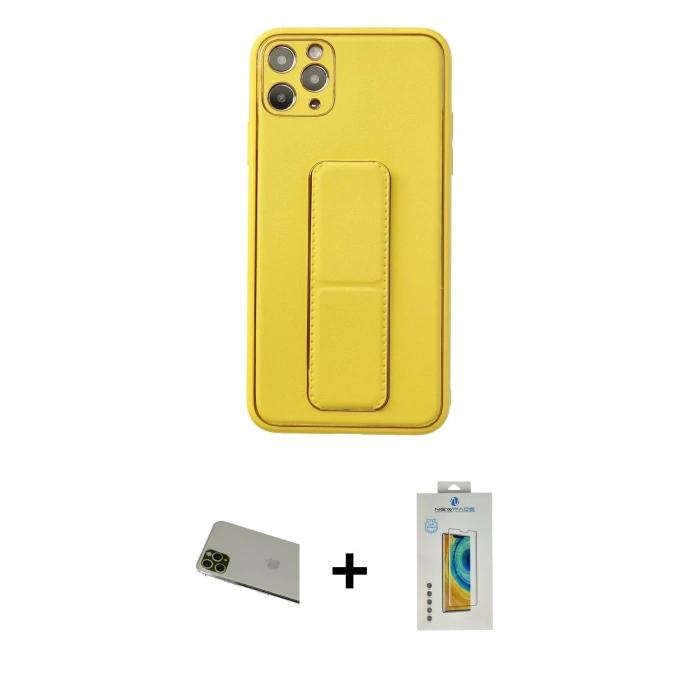 MARSİLYAN™- iPhone 11 Pro Max Kılıf Akış Doku - Siyah Polymer Nano Ekran Koruyucu + Rainbow Kamera Lens Koruma Cam - YL
