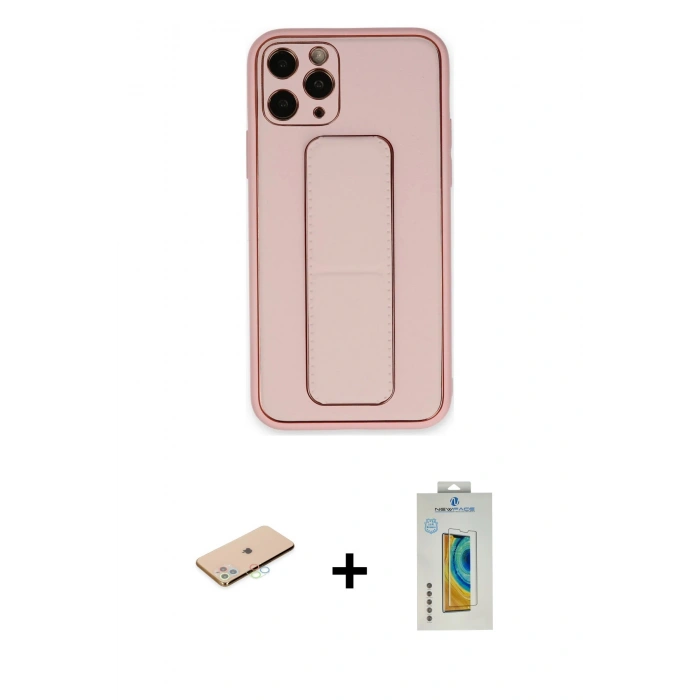 MARSİLYAN™- iPhone 11 Pro Max Kılıf Akış Doku - Siyah Polymer Nano Ekran Koruyucu + Renkli Kamera Lens Koruma Cam - MI
