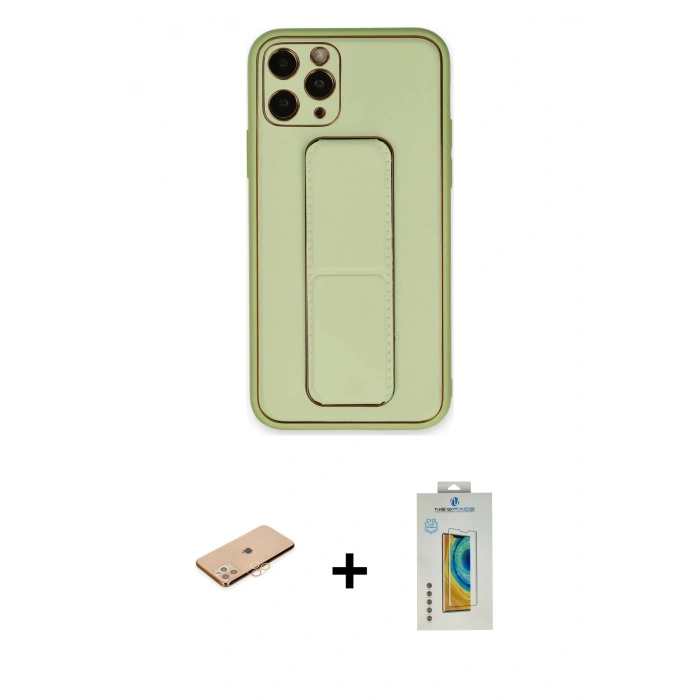 MARSİLYAN™- iPhone 11 Pro Max Kılıf Akış Doku - Siyah Polymer Nano Ekran Koruyucu + Renkli Kamera Lens Koruma Cam - TU