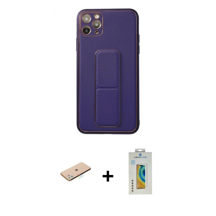 MARSİLYAN™- iPhone 11 Pro Max Kılıf Akış Doku - Siyah Polymer Nano Ekran Koruyucu + Renkli Kamera Lens Koruma Cam - MI