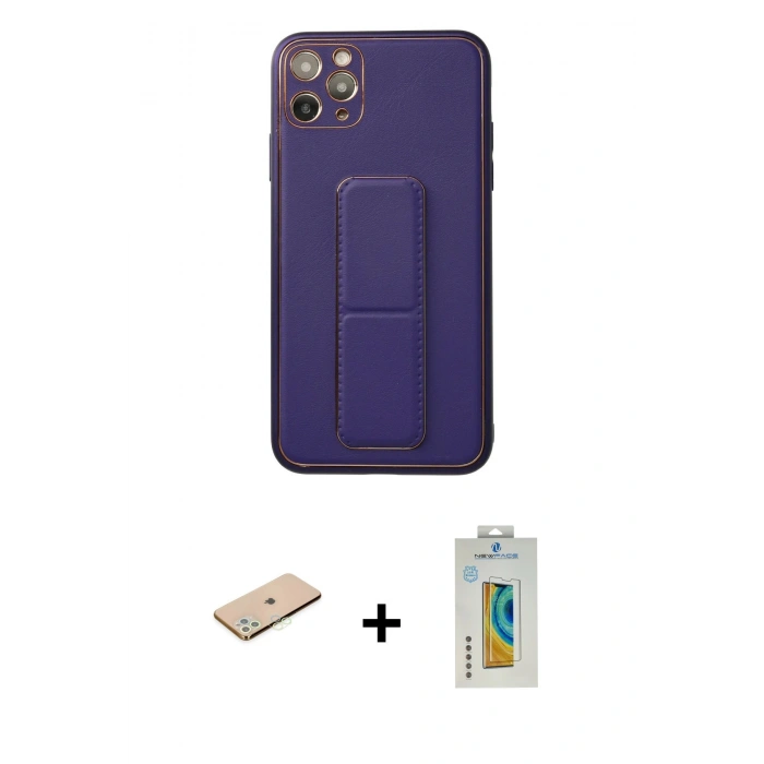 MARSİLYAN™- iPhone 11 Pro Max Kılıf Akış Doku - Siyah Polymer Nano Ekran Koruyucu + Renkli Kamera Lens Koruma Cam - YL