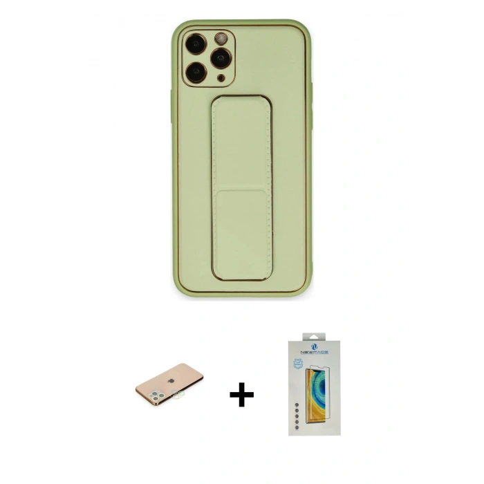 MARSİLYAN™- iPhone 11 Pro Max Kılıf Akış Doku - Siyah Polymer Nano Ekran Koruyucu + Renkli Kamera Lens Koruma Cam - YL