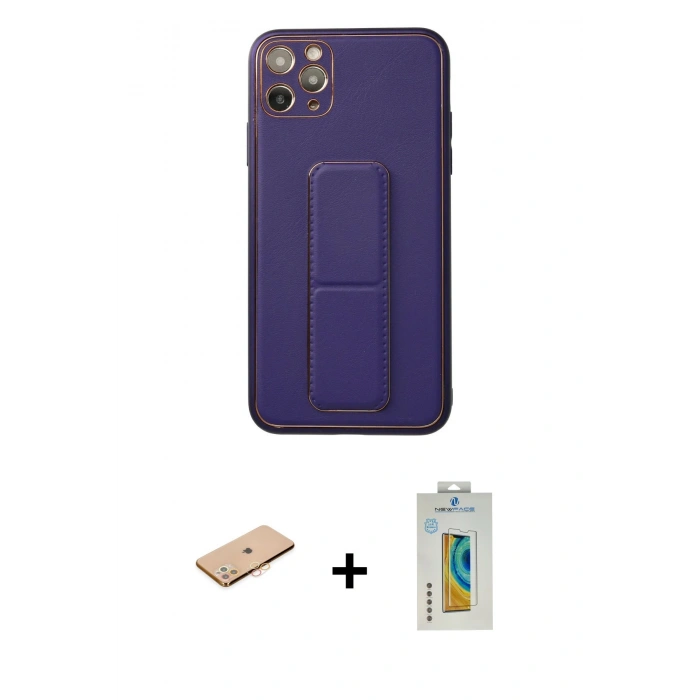 MARSİLYAN™- iPhone 11 Pro Max Kılıf Akış Doku - Siyah Polymer Nano Ekran Koruyucu + Renkli Kamera Lens Koruma Cam - TU