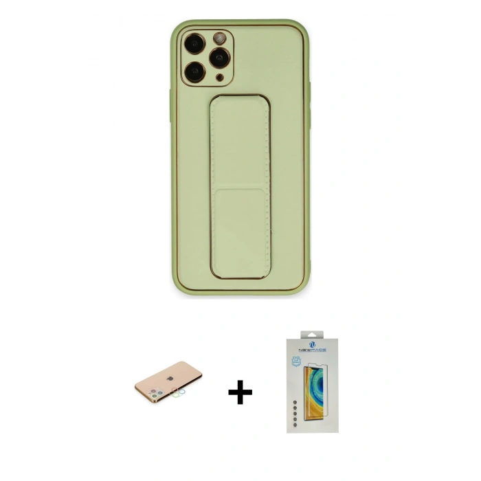 MARSİLYAN™- iPhone 11 Pro Max Kılıf Akış Doku - Siyah Polymer Nano Ekran Koruyucu + Renkli Kamera Lens Koruma Cam - MI