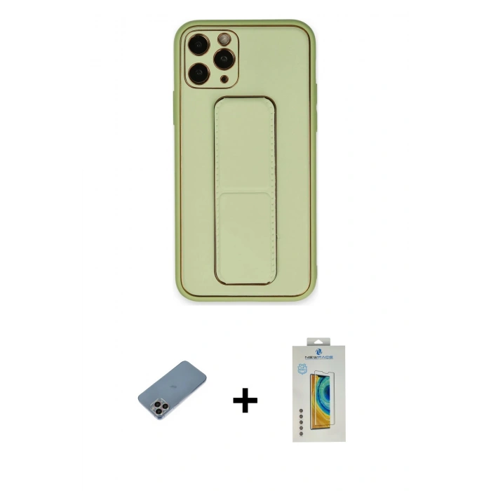 MARSİLYAN™- iPhone 11 Pro Max Kılıf Akış Doku - Siyah Polymer Nano Ekran Koruyucu + Shine Kamera Lens Koruma Cam - GI
