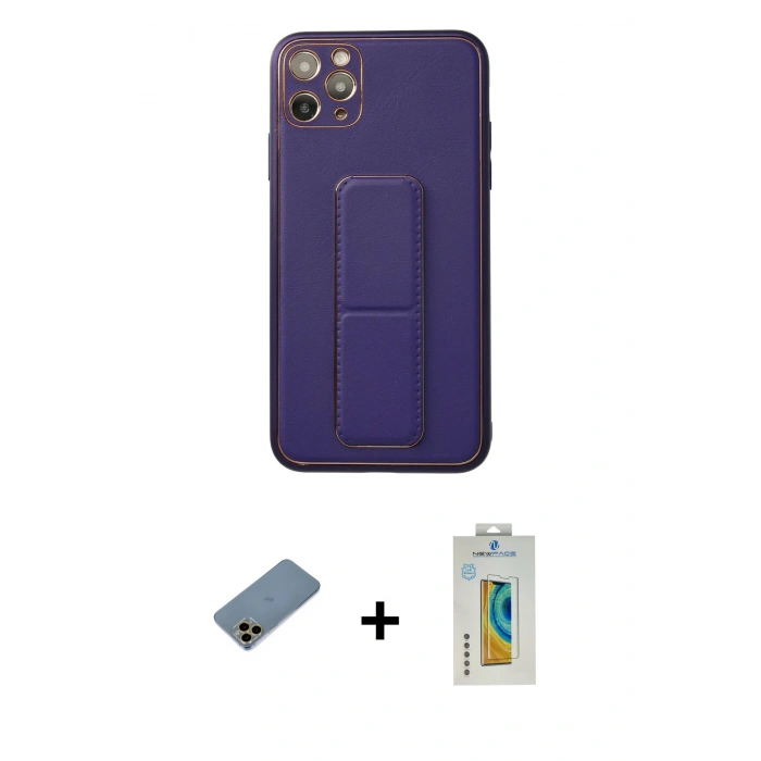 MARSİLYAN™- iPhone 11 Pro Max Kılıf Akış Doku - Siyah Polymer Nano Ekran Koruyucu + Shine Kamera Lens Koruma Cam - GD