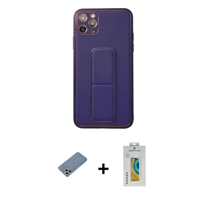 MARSİLYAN™- iPhone 11 Pro Max Kılıf Akış Doku - Siyah Polymer Nano Ekran Koruyucu + Shine Kamera Lens Koruma Cam - GS