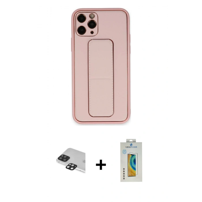 MARSİLYAN™- iPhone 11 Pro Max Kılıf Akış Doku - Siyah Polymer Nano Ekran Koruyucu + Siyah Pers Alüminyum Kamera Lens