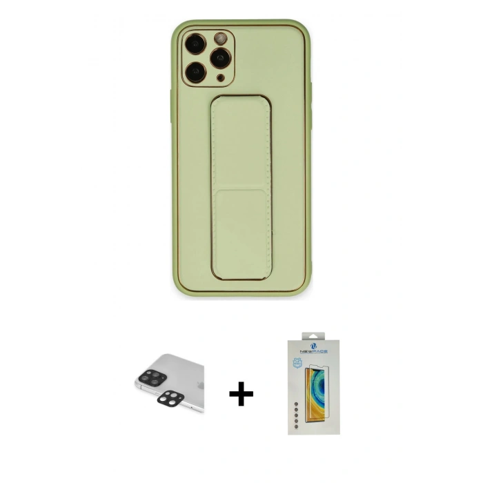 MARSİLYAN™- iPhone 11 Pro Max Kılıf Akış Doku - Siyah Polymer Nano Ekran Koruyucu + Siyah Pers Alüminyum Kamera Lens