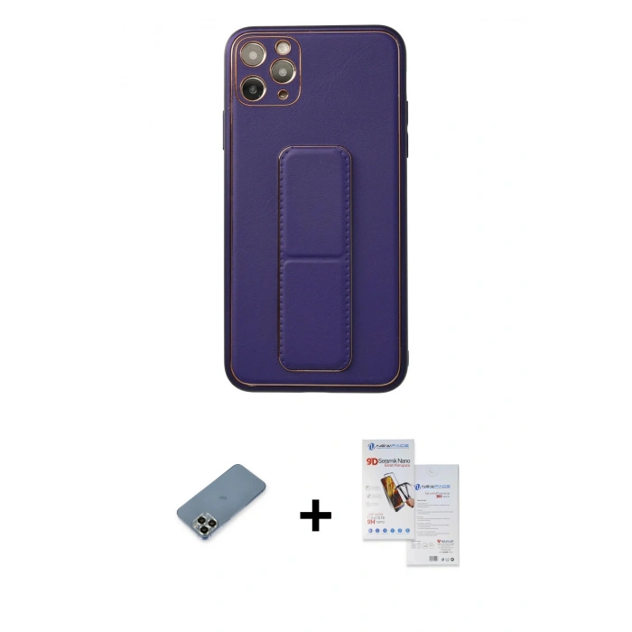 MARSİLYAN™- iPhone 11 Pro Max Kılıf Akış Doku - Siyah Seramik Nano Ekran Koruyucu + Metal Kamera Lens Koruma Cam - AKYL