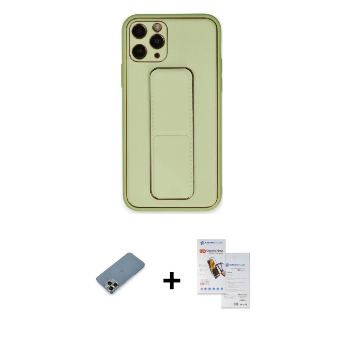 MARSİLYAN™- iPhone 11 Pro Max Kılıf Akış Doku - Siyah Seramik Nano Ekran Koruyucu + Metal Kamera Lens Koruma Cam - AKYL