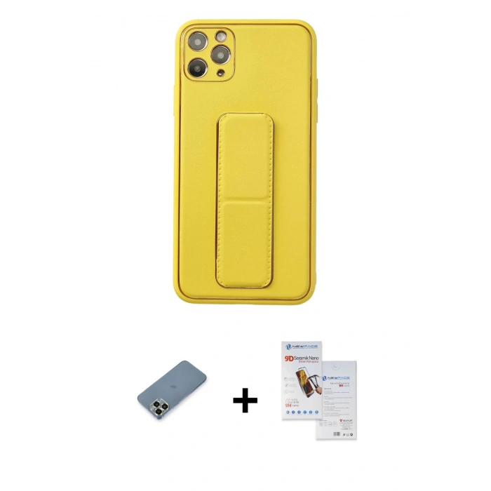 MARSİLYAN™- iPhone 11 Pro Max Kılıf Akış Doku - Siyah Seramik Nano Ekran Koruyucu + Metal Kamera Lens Koruma Cam - AKYL