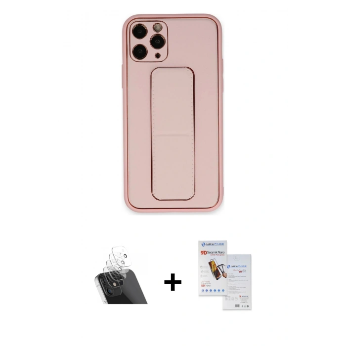 MARSİLYAN™- iPhone 11 Pro Max Kılıf Akış Doku - Siyah Seramik Nano Ekran Koruyucu + Kamera Lens Koruma Cam - SF