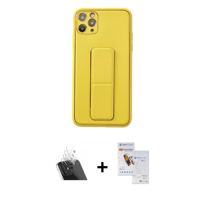 MARSİLYAN™- iPhone 11 Pro Max Kılıf Akış Doku - Siyah Seramik Nano Ekran Koruyucu + Kamera Lens Koruma Cam - SF