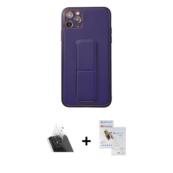 MARSİLYAN™- iPhone 11 Pro Max Kılıf Akış Doku - Siyah Seramik Nano Ekran Koruyucu + Kamera Lens Koruma Cam - SF