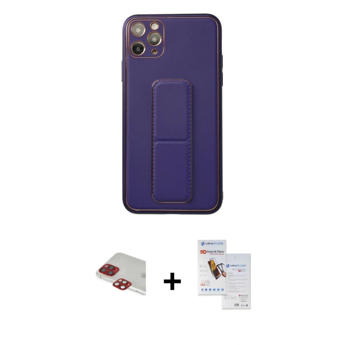 MARSİLYAN™- iPhone 11 Pro Max Kılıf Akış Doku - Siyah Seramik Nano Ekran Koruyucu + Pers Alüminyum Kamera Lens - KI