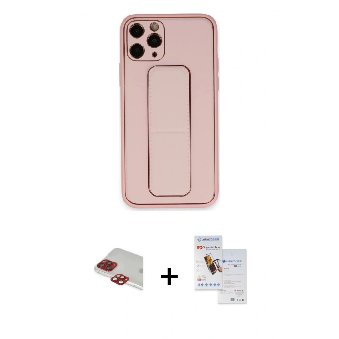 MARSİLYAN™- iPhone 11 Pro Max Kılıf Akış Doku - Siyah Seramik Nano Ekran Koruyucu + Pers Alüminyum Kamera Lens - KI