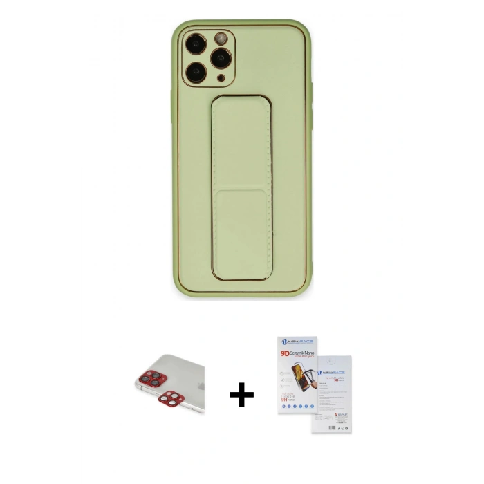 MARSİLYAN™- iPhone 11 Pro Max Kılıf Akış Doku - Siyah Seramik Nano Ekran Koruyucu + Pers Alüminyum Kamera Lens - KI