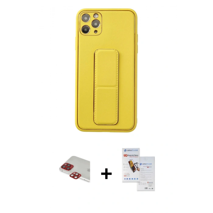 MARSİLYAN™- iPhone 11 Pro Max Kılıf Akış Doku - Siyah Seramik Nano Ekran Koruyucu + Pers Alüminyum Kamera Lens - KI