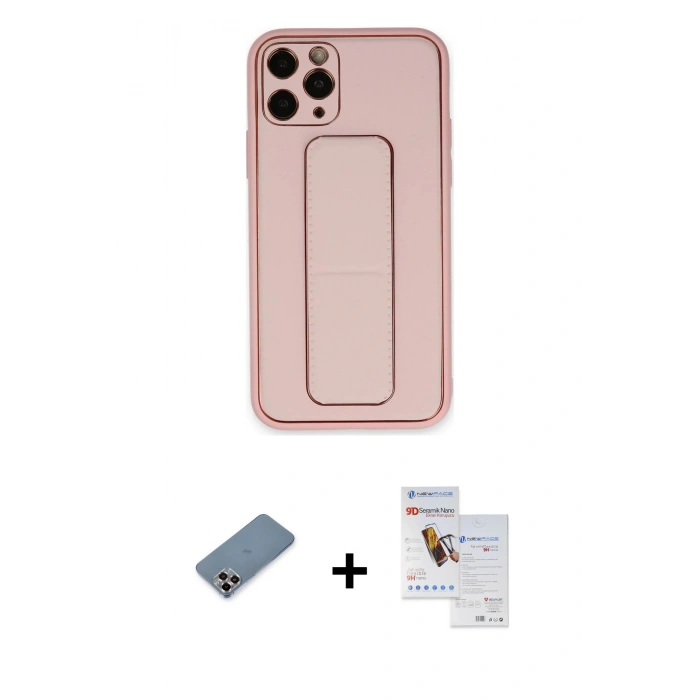 MARSİLYAN™- iPhone 11 Pro Max Kılıf Akış Doku - Siyah Seramik Nano Ekran Koruyucu + Metal Kamera Lens Koruma Cam - MR