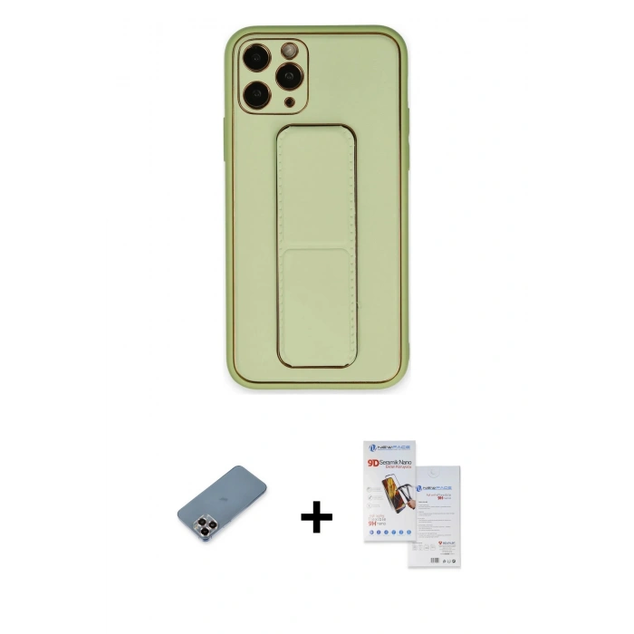 MARSİLYAN™- iPhone 11 Pro Max Kılıf Akış Doku - Siyah Seramik Nano Ekran Koruyucu + Metal Kamera Lens Koruma Cam - MR