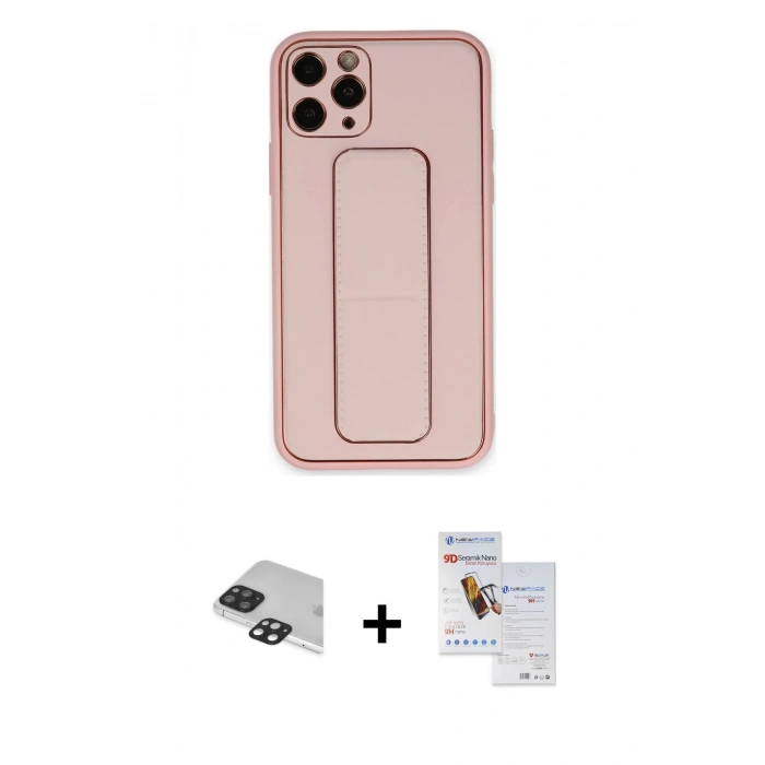 MARSİLYAN™- iPhone 11 Pro Max Kılıf Akış Doku - Siyah Seramik Nano Ekran Koruyucu + Pers Alüminyum Kamera Lens - SH
