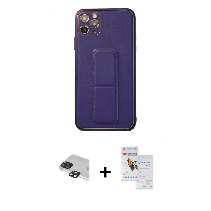 MARSİLYAN™- iPhone 11 Pro Max Kılıf Akış Doku - Siyah Seramik Nano Ekran Koruyucu + Pers Alüminyum Kamera Lens - SH