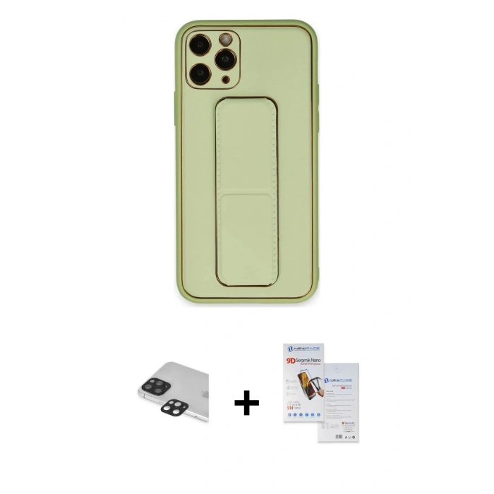 MARSİLYAN™- iPhone 11 Pro Max Kılıf Akış Doku - Siyah Seramik Nano Ekran Koruyucu + Pers Alüminyum Kamera Lens - SH