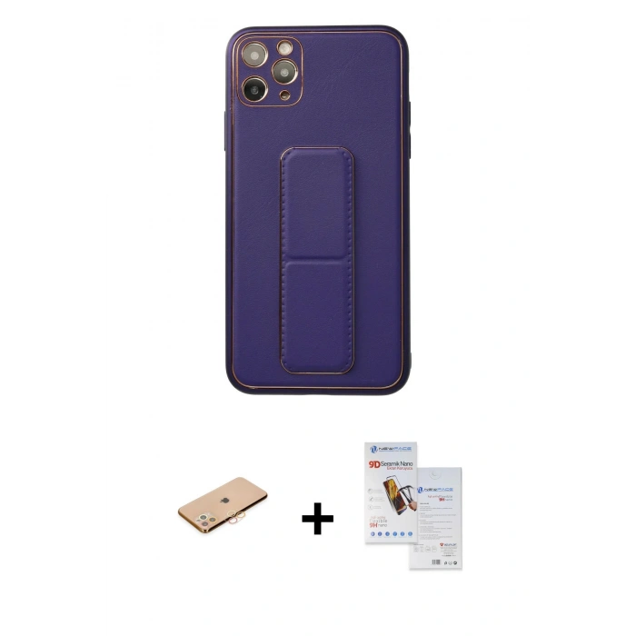 MARSİLYAN™- iPhone 11 Pro Max Kılıf Akış Doku - Siyah Seramik Nano Ekran Koruyucu + Renkli Kamera Lens Koruma Cam - TU