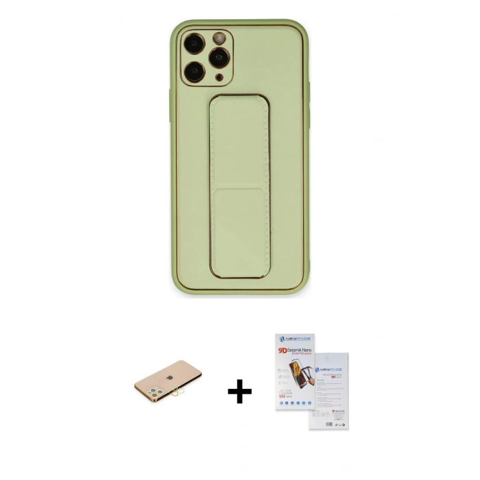 MARSİLYAN™- iPhone 11 Pro Max Kılıf Akış Doku - Siyah Seramik Nano Ekran Koruyucu + Renkli Kamera Lens Koruma Cam - SI