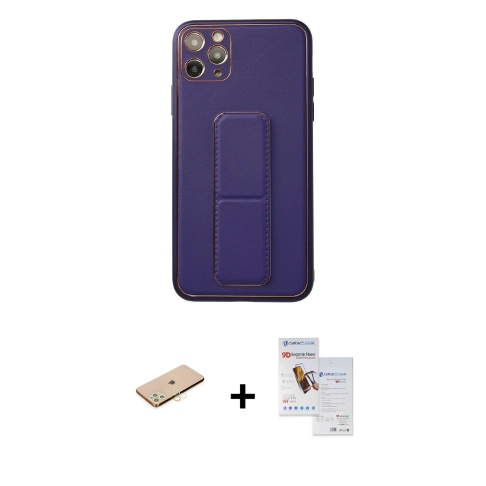 MARSİLYAN™- iPhone 11 Pro Max Kılıf Akış Doku - Siyah Seramik Nano Ekran Koruyucu + Renkli Kamera Lens Koruma Cam - SI