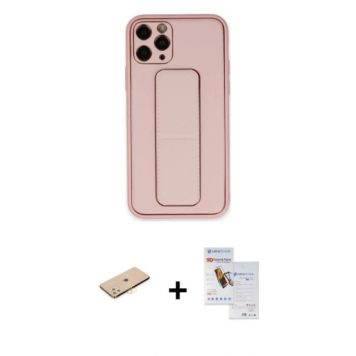 MARSİLYAN™- iPhone 11 Pro Max Kılıf Akış Doku - Siyah Seramik Nano Ekran Koruyucu + Renkli Kamera Lens Koruma Cam - SI