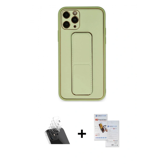 MARSİLYAN™- iPhone 11 Pro Max Kılıf Akış Doku - Siyah Seramik Nano Ekran Koruyucu + Kamera Lens Koruma Cam - SF