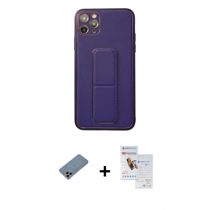 MARSİLYAN™- iPhone 11 Pro Max Kılıf Akış Doku - Siyah Seramik Nano Ekran Koruyucu + Shine Kamera Lens Koruma Cam - GI