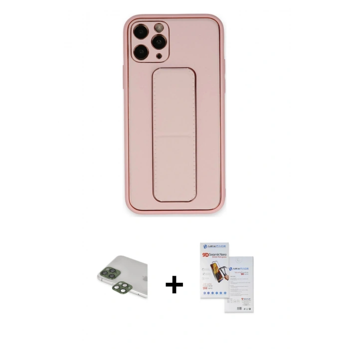 MARSİLYAN™- iPhone 11 Pro Max Kılıf Akış Doku - Siyah Seramik Nano Ekran Koruyucu + Yeşil Pers Alüminyum Kamera Lens