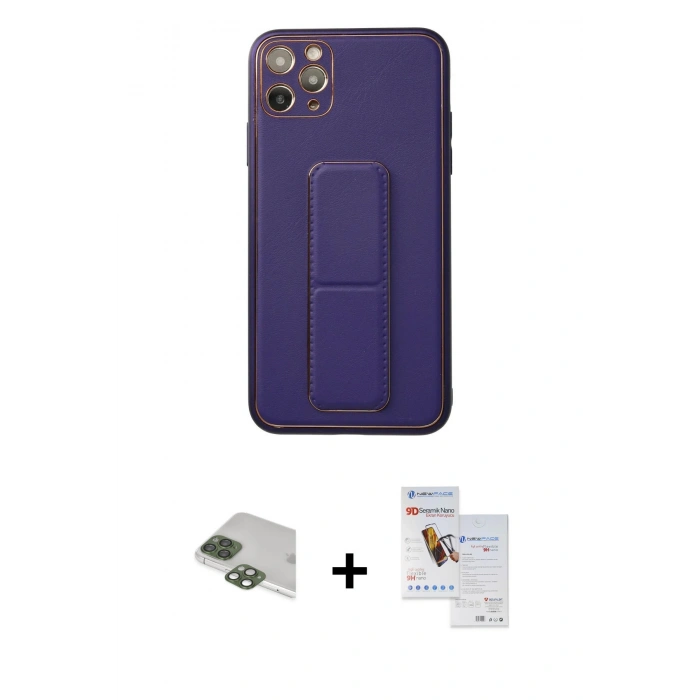 MARSİLYAN™- iPhone 11 Pro Max Kılıf Akış Doku - Siyah Seramik Nano Ekran Koruyucu + Yeşil Pers Alüminyum Kamera Lens