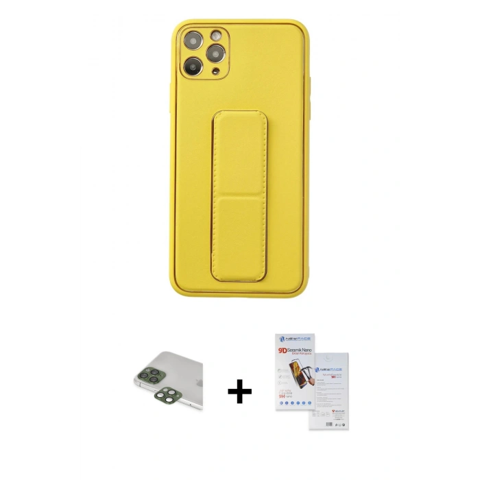 MARSİLYAN™- iPhone 11 Pro Max Kılıf Akış Doku - Siyah Seramik Nano Ekran Koruyucu + Yeşil Pers Alüminyum Kamera Lens